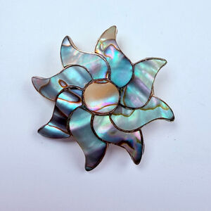 Alfredo Villasana Abalone Shell Floral Star Sterling Silver VTG Pendant Brooch